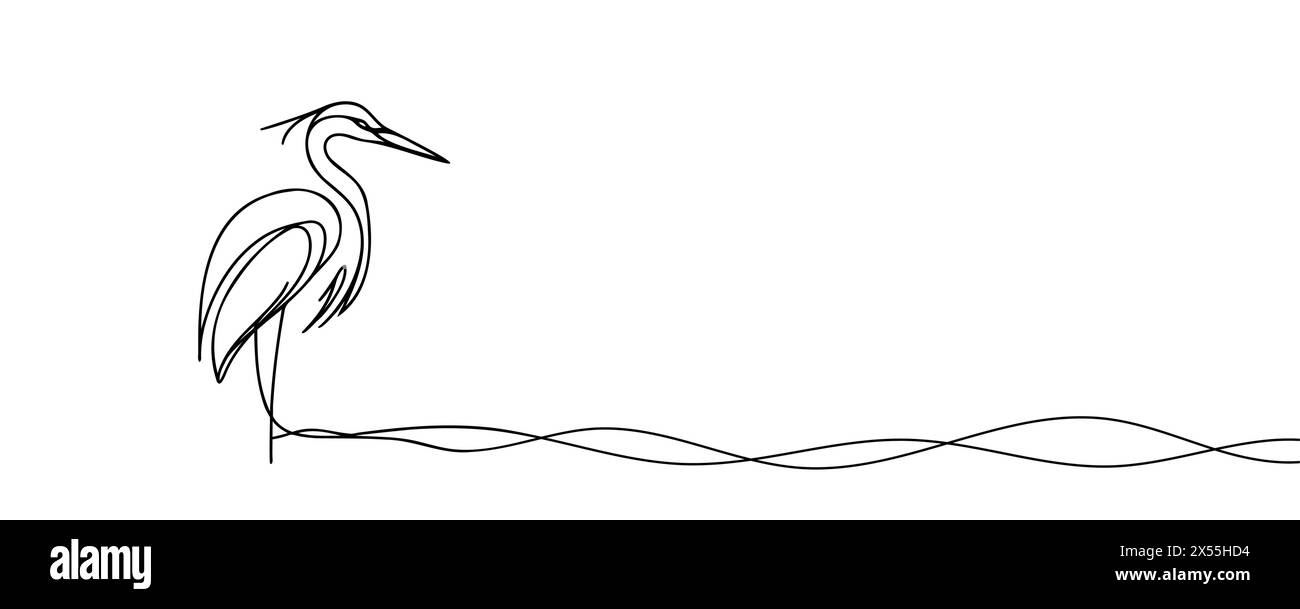 Vector continuous one line drawing of beautiful heron bird abstract ...