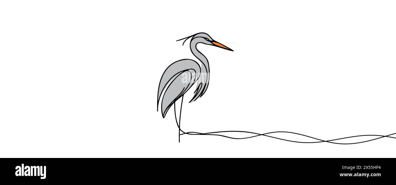 Vector continuous one line drawing of beautiful heron bird abstract ...