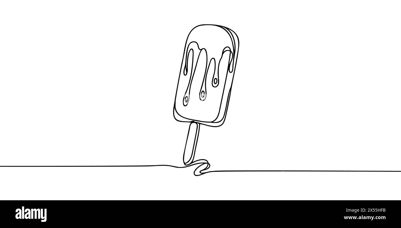 Outline ice cream popsicle stick vector one line continuous drawing ...
