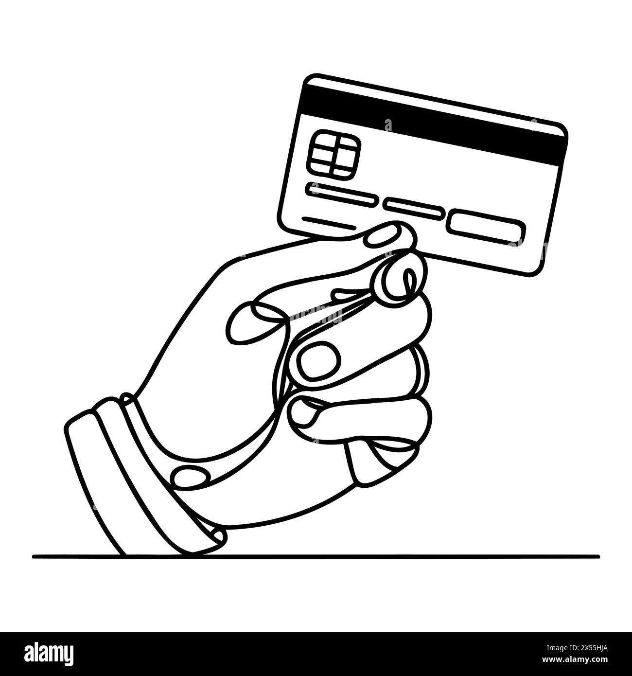 Bank card in hand drawn one line continuous drawing Stock Vector