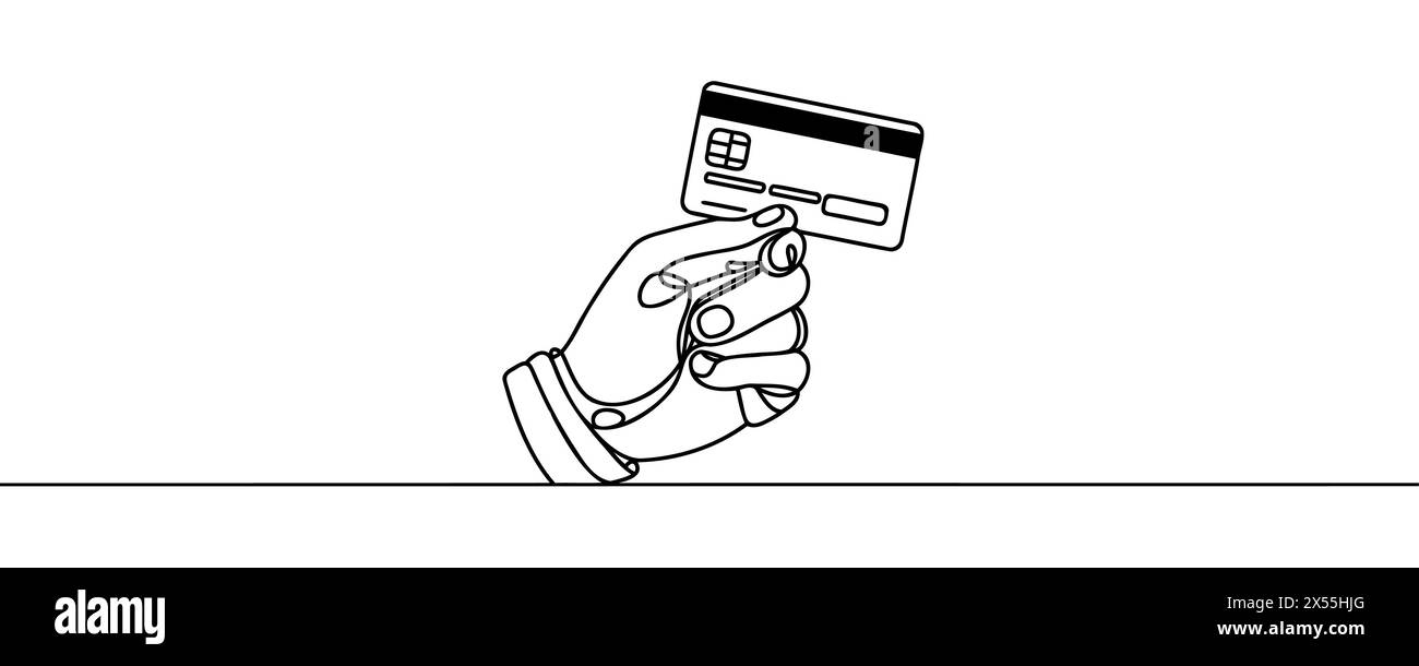 Bank card in hand drawn one line continuous drawing Stock Vector