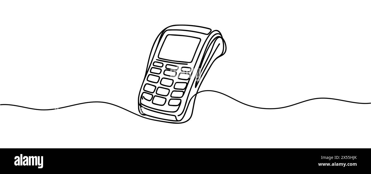 Contactless bank card, credit card in payment terminal, credit card machine, one line art Stock Vector