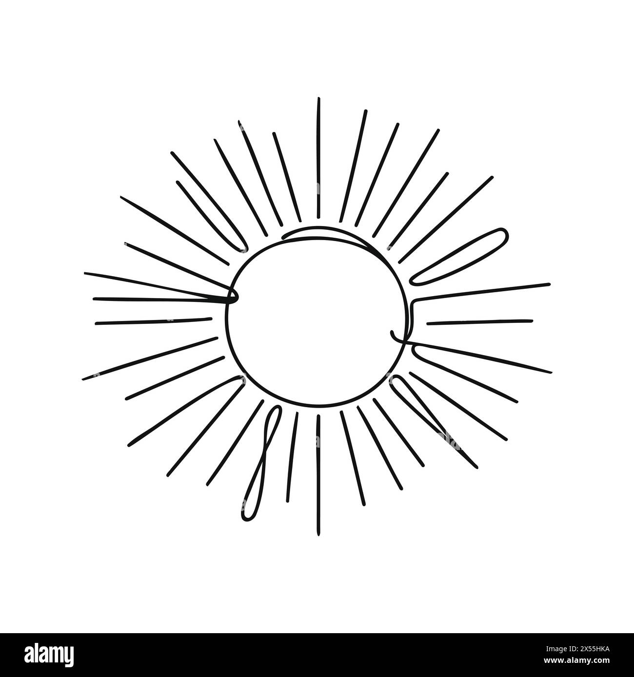 Sun One line drawing on white background. Stock Vector