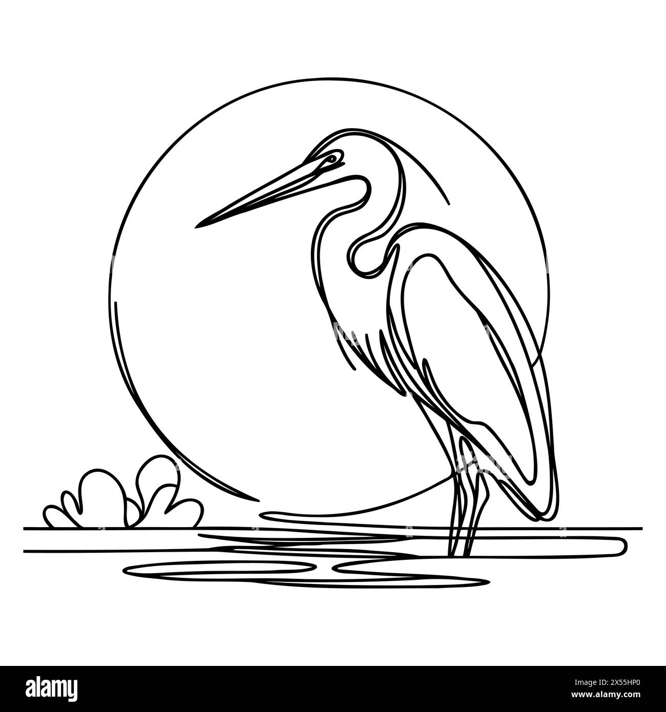 Vector continuous one line drawing of beautiful heron bird abstract ...