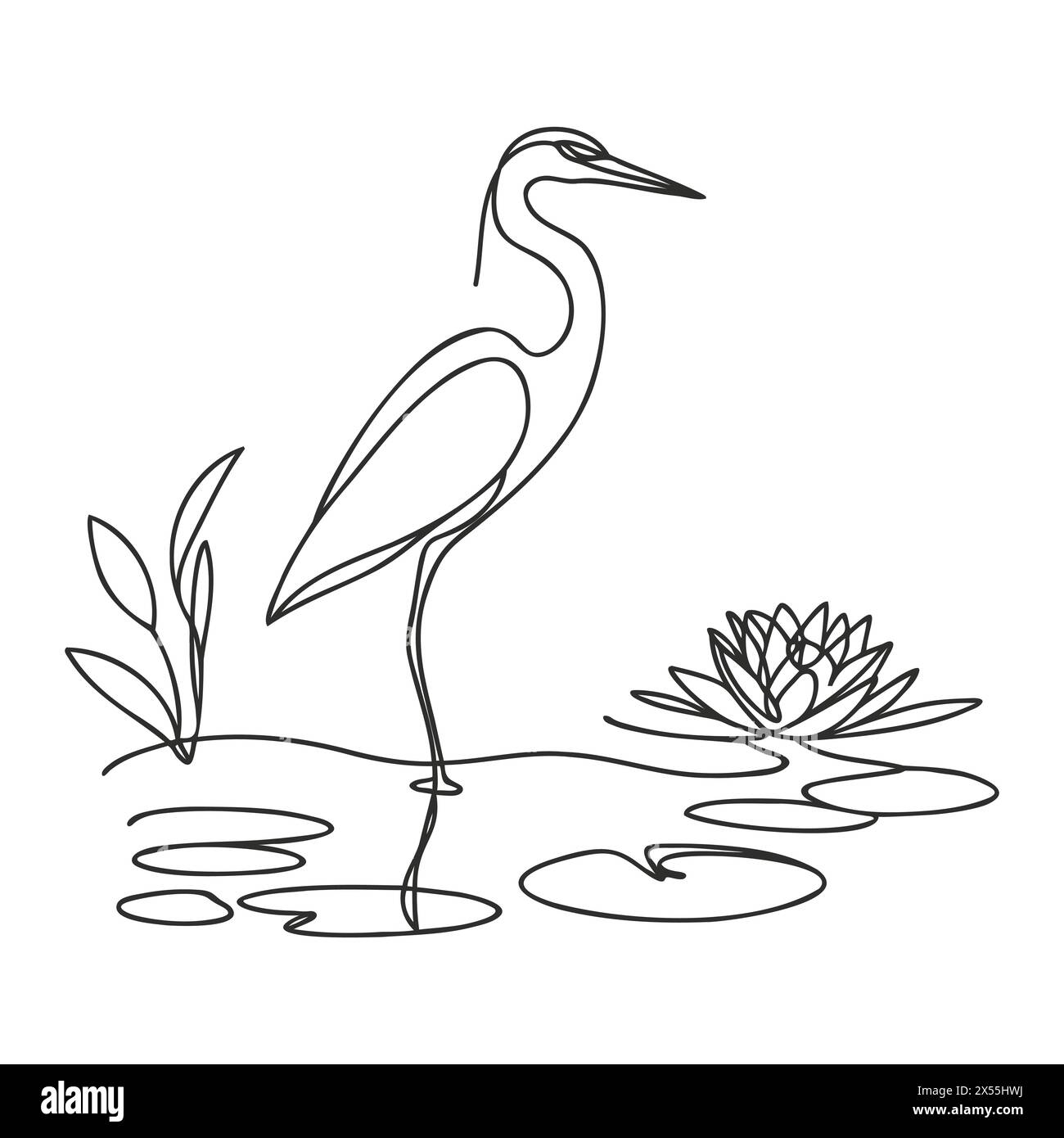 Vector continuous one line drawing of beautiful heron bird abstract ...
