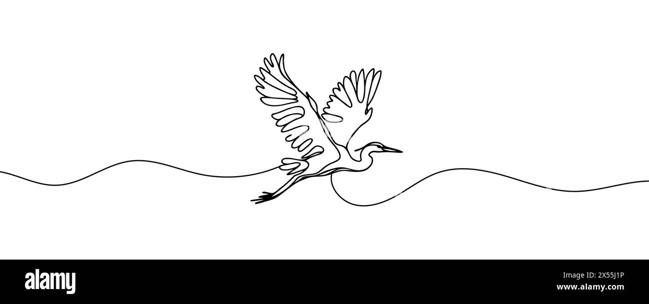 Vector continuous one line drawing of beautiful heron bird abstract ...