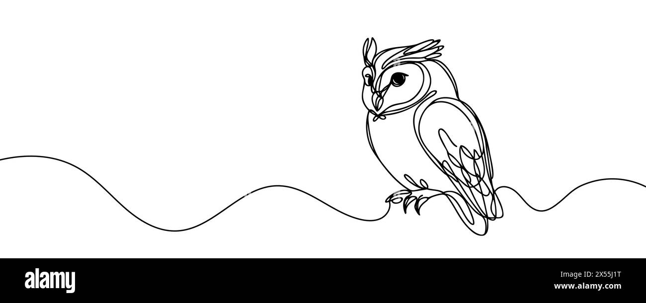 Online education owl one line graduation concept. E-learning training skill courses. vector illustration Stock Vector