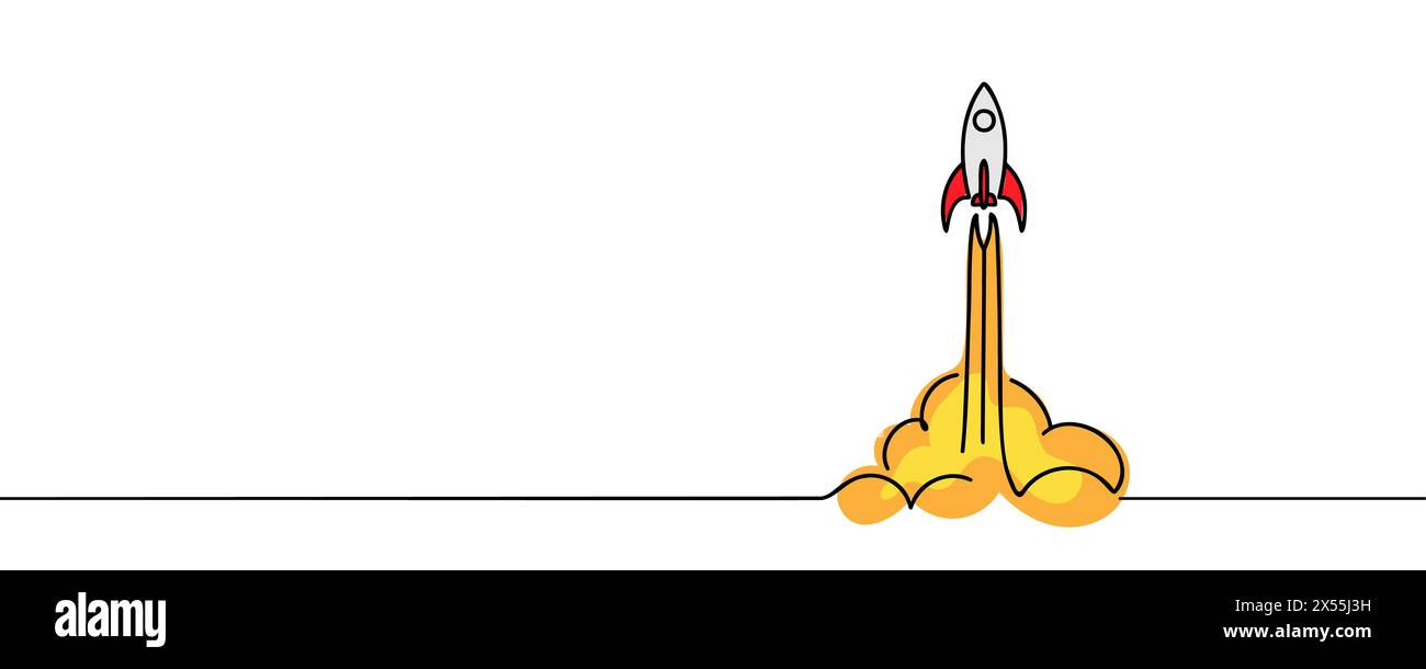 One continuous line drawing of spacecraft. Vector illustration Stock Vector