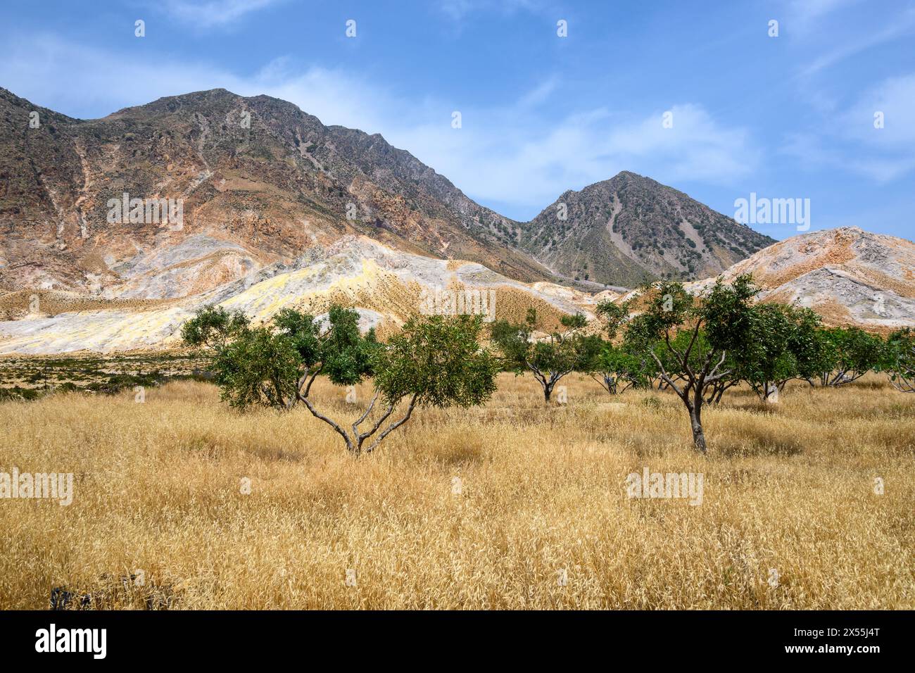 Mountainous, volcanic landscape of the island of Nisyros. Dodecanese, Greece Stock Photo