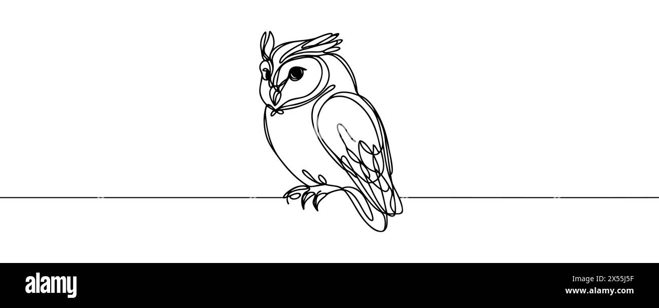 Online education owl one line graduation concept. E-learning training skill courses. vector illustration Stock Vector