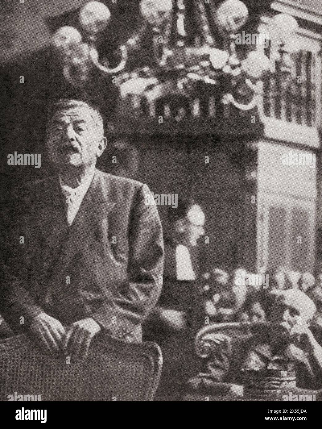 Pierre Laval seen here giving evidence at the trial of Philippe Petain, 23 July, 1945.  Pierre Jean Marie Laval, 1883 –1945. French politician and Prime Minister of France.  Henri Philippe Benoni Omer Pétain, 1856 – 1951, aka Philippe Pétain or Marshal Pétain. General commander of the French Army in World War I and head of the collaborationist regime of Vichy France, from 1940 to 1944.  The War in Pictures, Sixth Year. Stock Photo