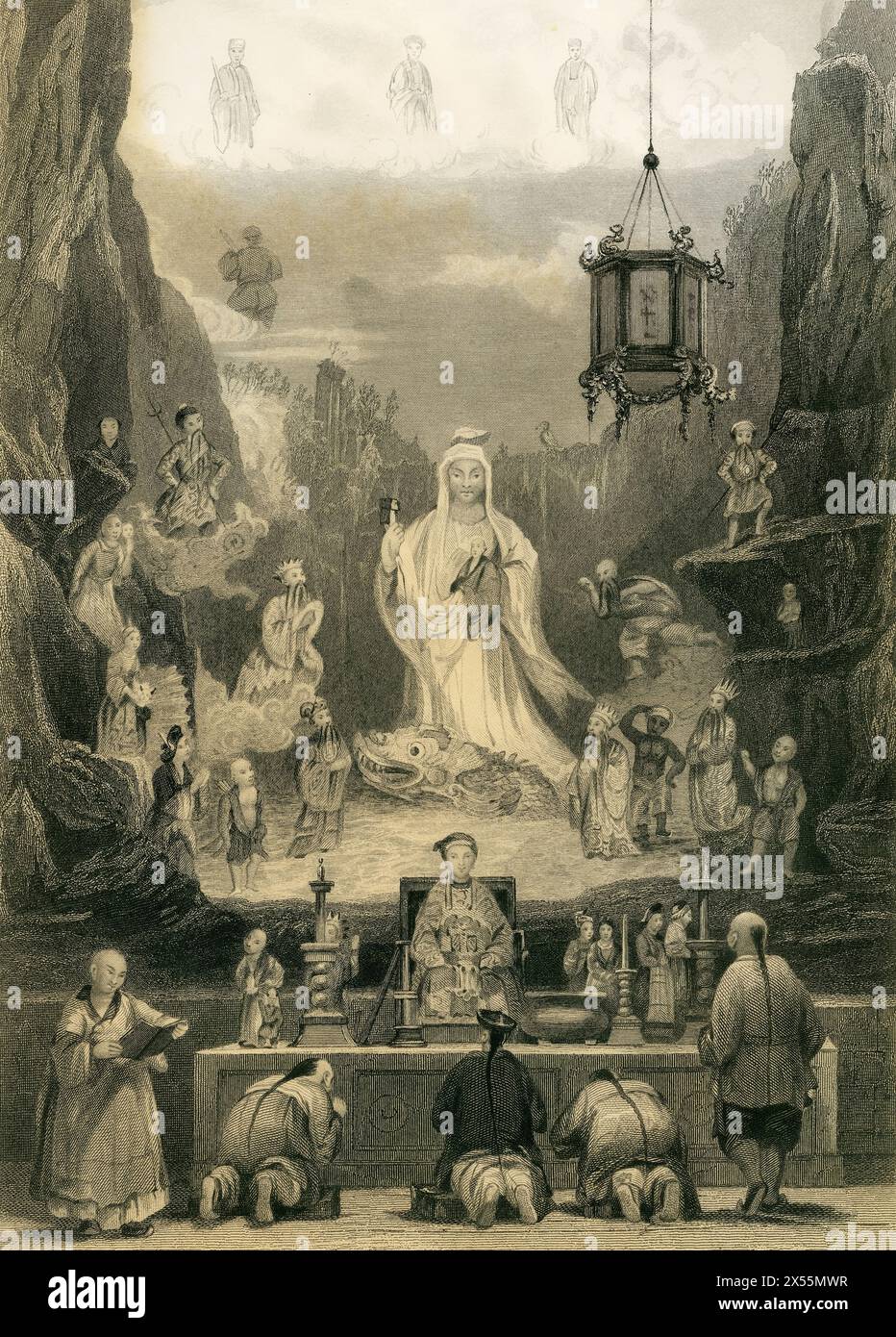 Altar-piece in the Great MaZu Temple, Ting-hai / DingHai ZhouShan ZheJiang China / Drawn by T. Allom Engraved by W.Wetherhead Stock Photo