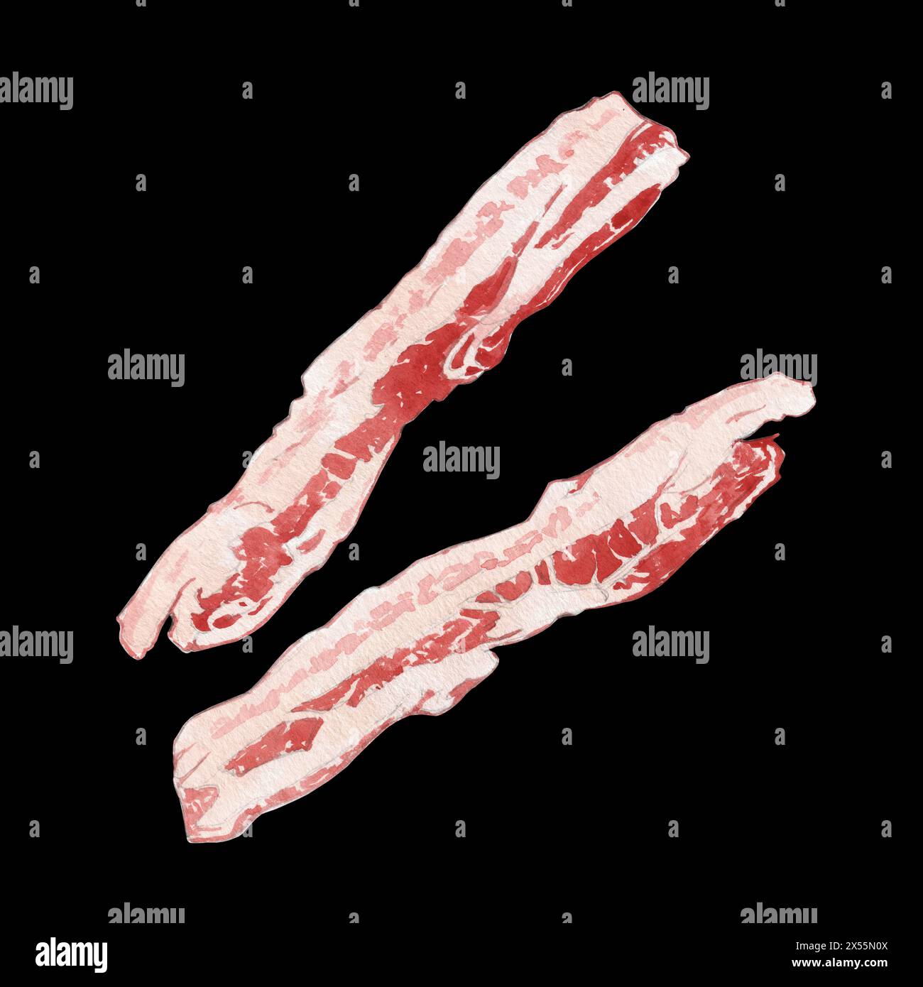 Bacon slices watercolor illustration on black background Stock Photo ...