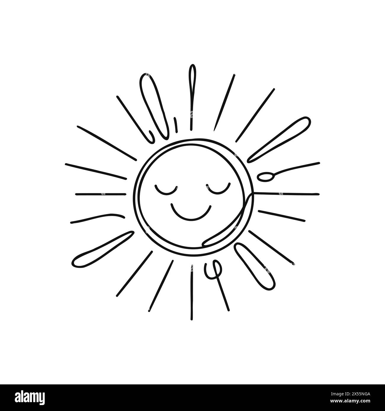 Sun One line drawing on white background. Stock Vector
