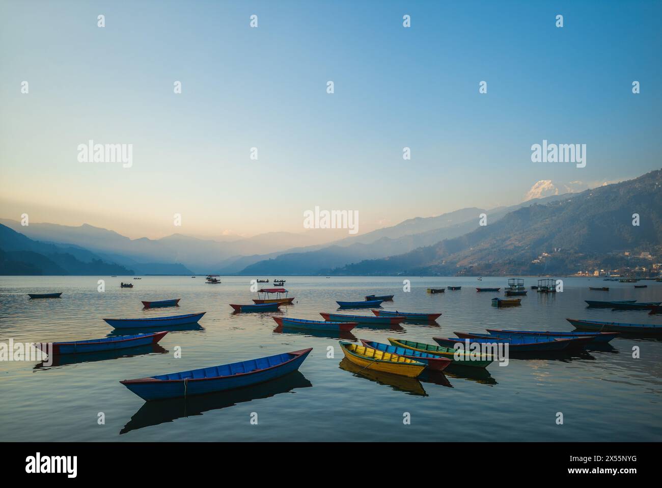 Scenery of Phewa Tal, or Fewa Lake, located at Pokhara, Nepal Stock Photo