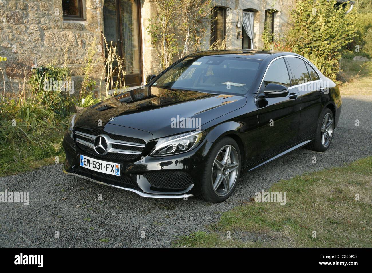 Black Mercedes Benz C Class Saloon On Country House Drive 2018 Stock 