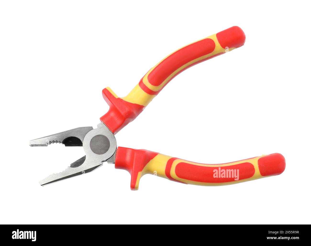 New combination pliers isolated on white. Construction tool Stock Photo