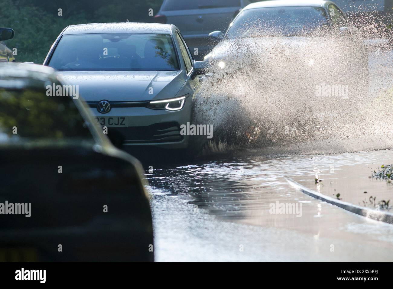 Salt Box Lane, Worplesdon. 07th May 2024. Residual surface flooding