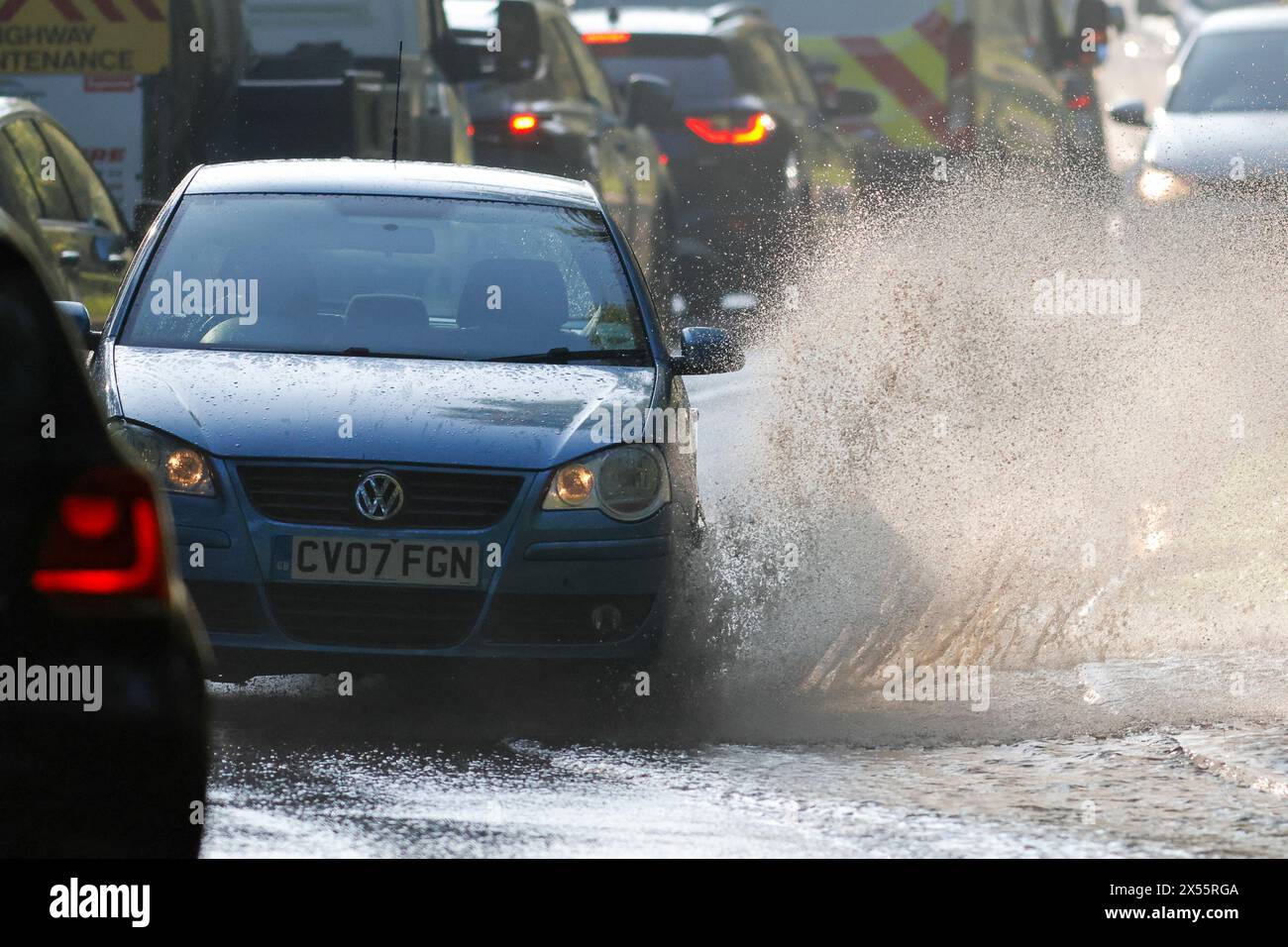 Salt Box Lane, Worplesdon. 07th May 2024. Residual surface flooding