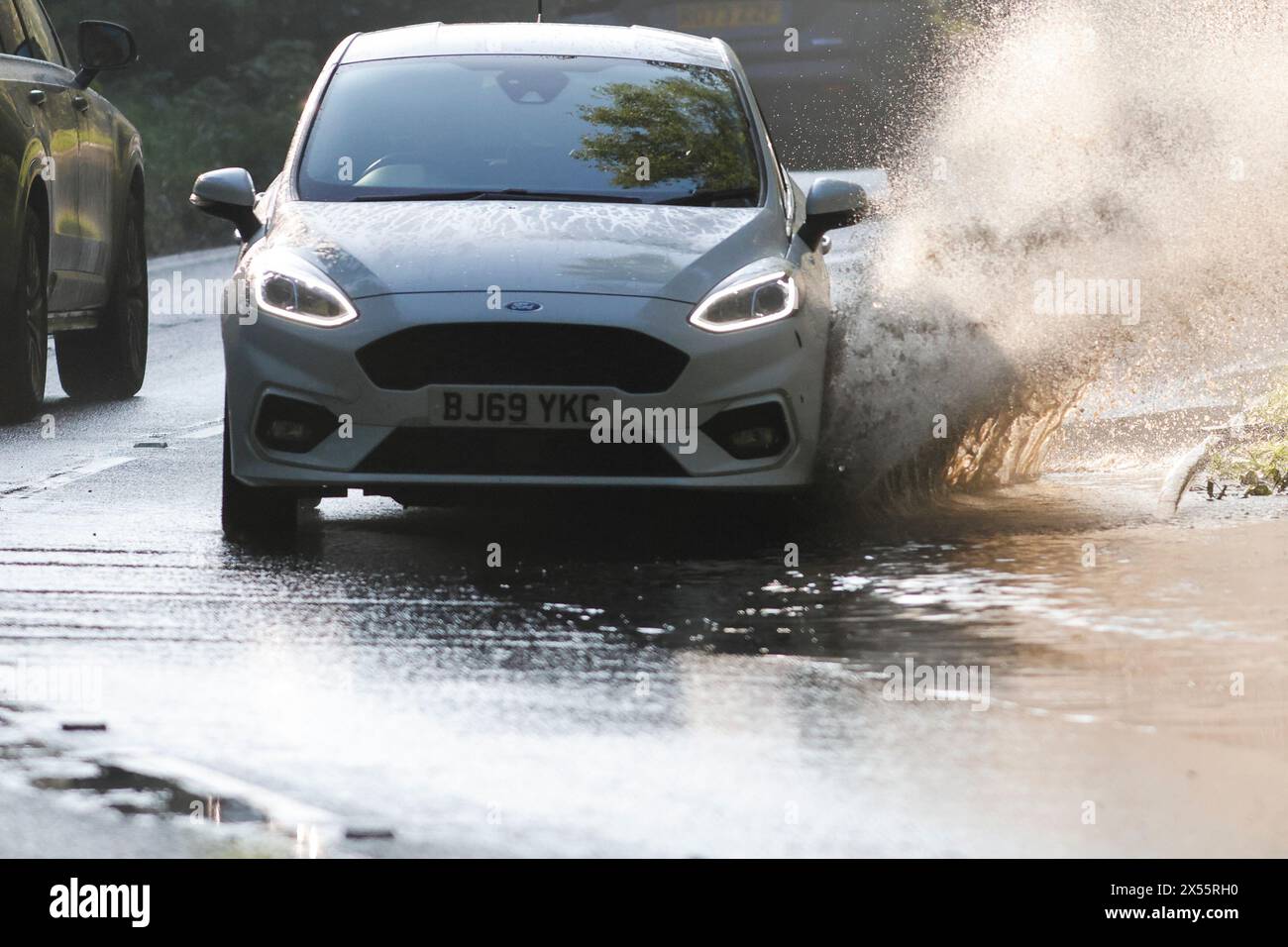 Salt Box Lane, Worplesdon. 07th May 2024. Residual surface flooding
