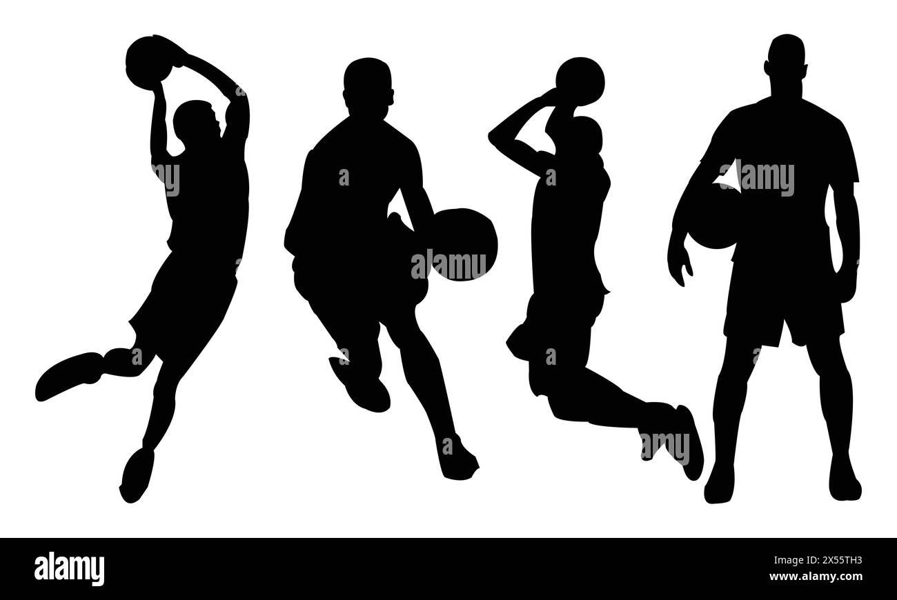 Basketball Player Vector And Silhouette Design Collection. Stock Vector