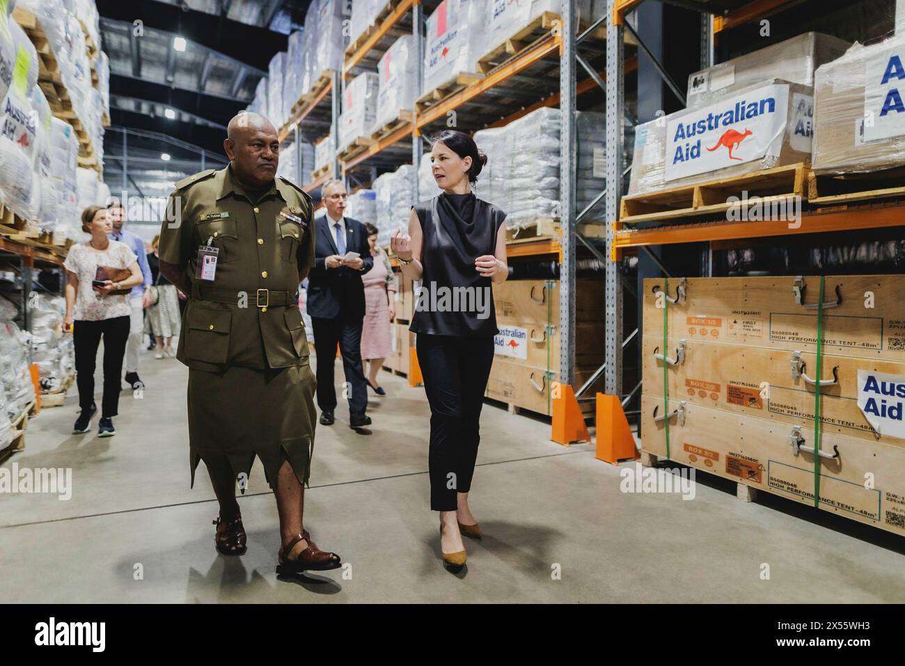 Nadi, Fidschi. 07th May, 2024. Annalena Baerbock (Alliance 90/The Greens), Federal Foreign Minister, photographed during a visit to the warehouse with relief supplies at the Blackrock Peacekeeping and Humanitarian Assistance and Disaster Relief Camp in Nadi, 07.05.2024. Baerbock is traveling to Australia, New Zealand and Fiji for political talks./Photographed on behalf of the Federal Foreign Office. Credit: dpa/Alamy Live News Stock Photo
