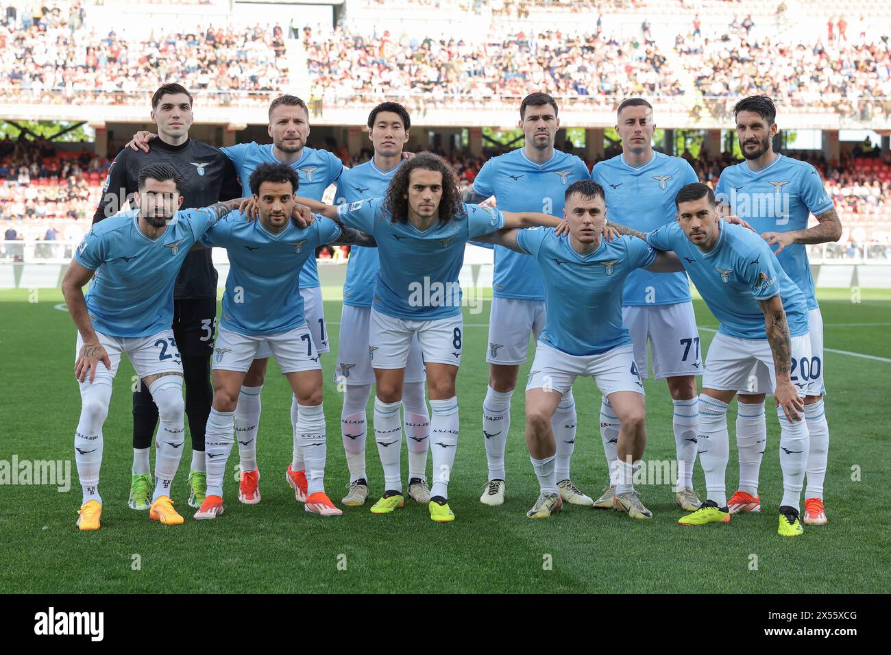 Monza, Italy. 4th May, 2024. The SS Lazio starting eleven line up for a team photo prior to kick off, back row ( L to R ); Christos Mandas, Ciro Immobile, Daichi Kamada, Alessio Romagnoli, Adam Marusic and Luis Alberto, front row ( L to R ); Elseid Hysaj, Felipe Anderson, Matteo Guendouzi, Gil Patric and Mattia Zaccagni, in the Serie A match at U-Power Stadium, Monza. Picture credit should read: Jonathan Moscrop/Sportimage Credit: Sportimage Ltd/Alamy Live News Stock Photo
