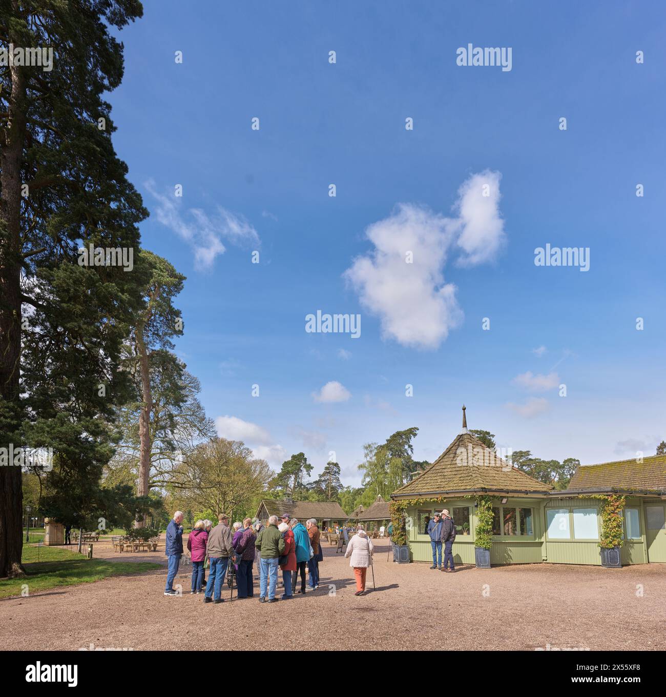 Visitors outside the ticket office and restaurant at the country residence of the british monarch, Sandringham House,  England. Stock Photo