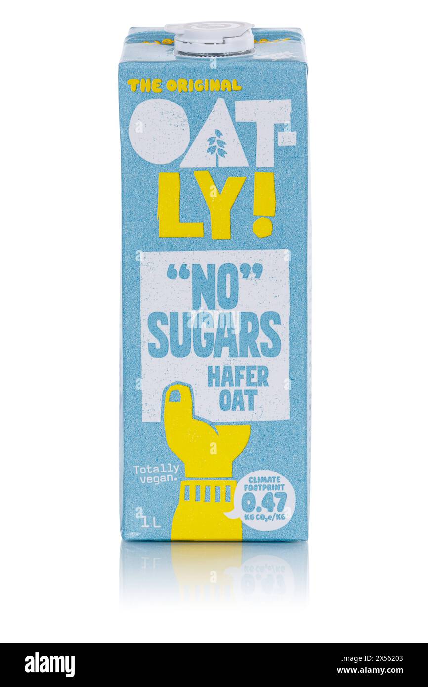 Oatly Sorte No Sugars vegane Hafermilch freigestellt vor einem weißen