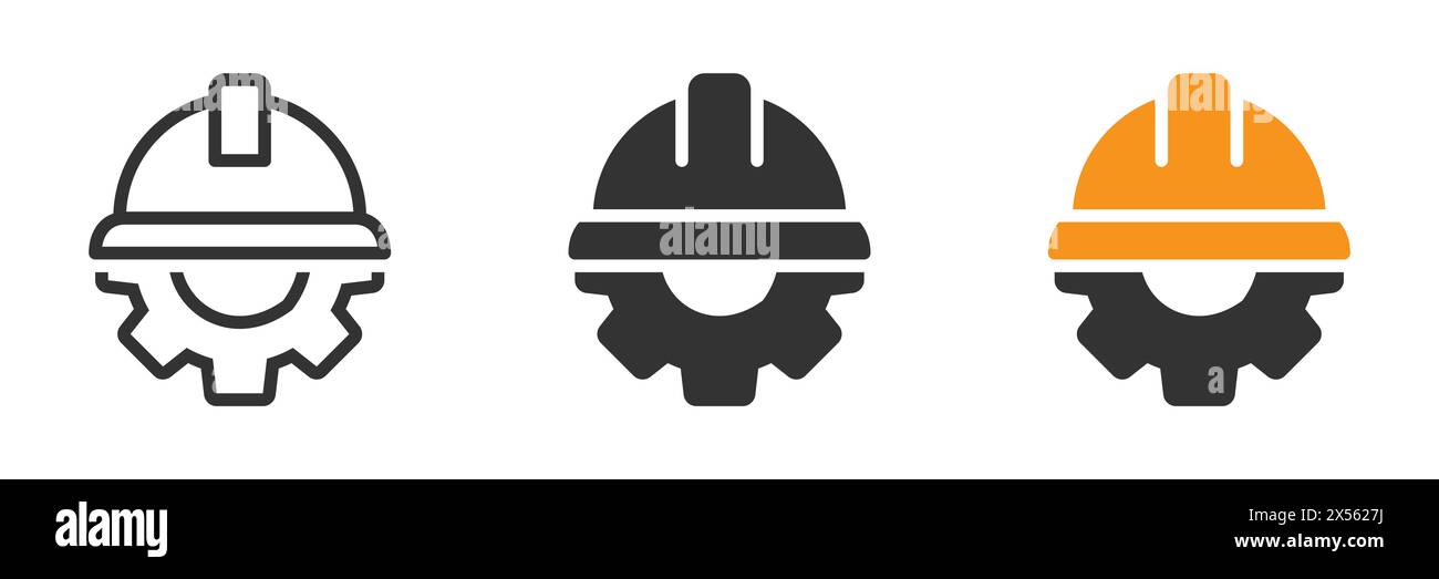 Construction helmet on the gear icon. Vector illustration Stock Vector