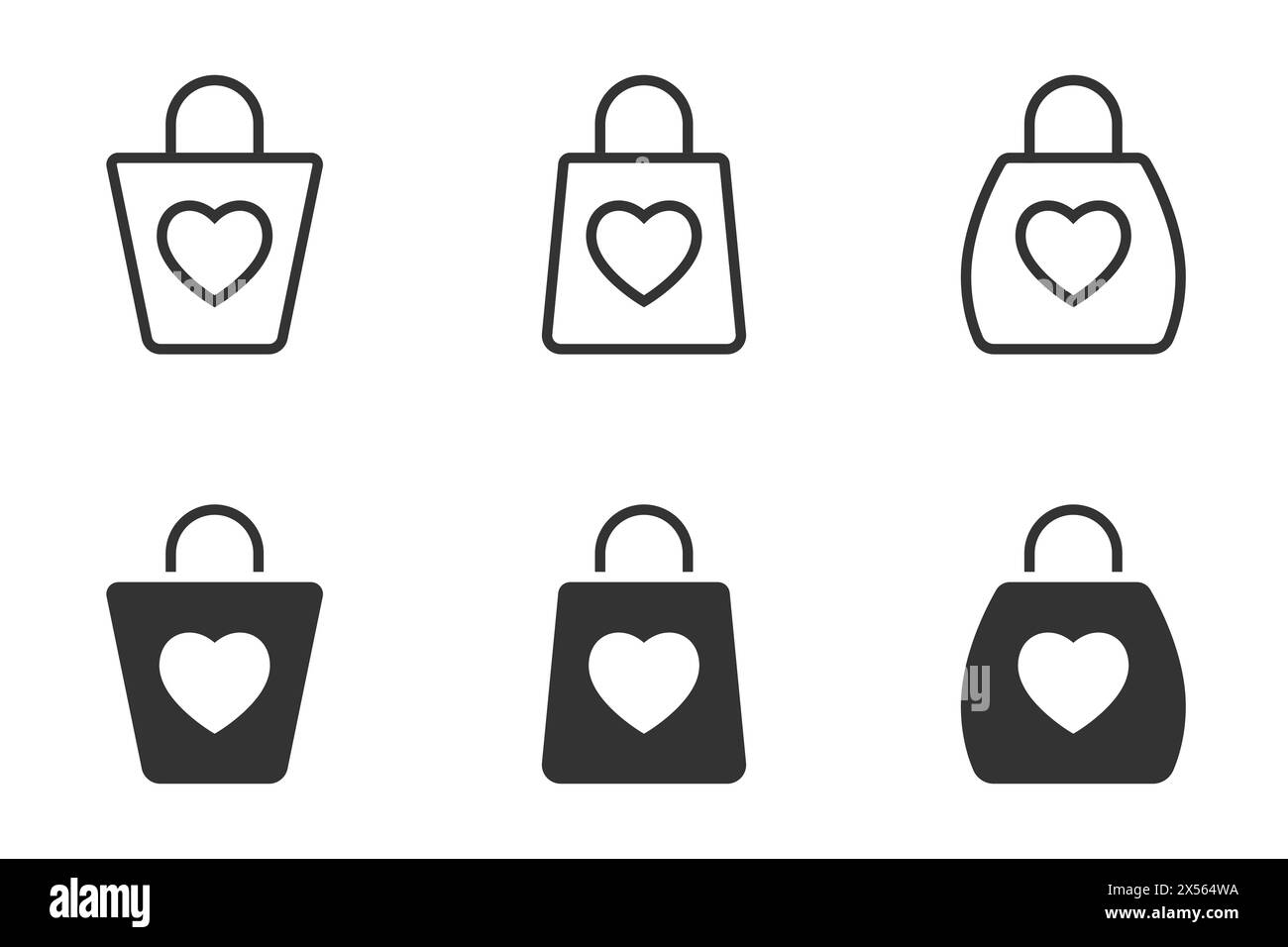 Set of shopping bag icon with heart symbol. Vector illustration Stock ...