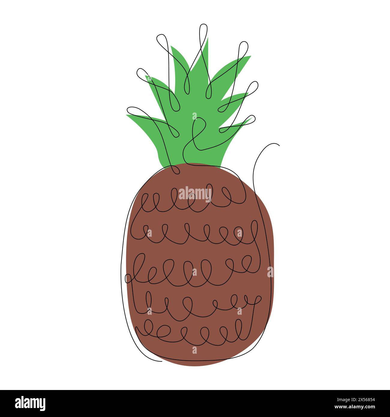 Pineapple in continuous line art drawing style. Pineapple minimalist black linear sketch with colored spots isolated on white background. Vector illus Stock Vector