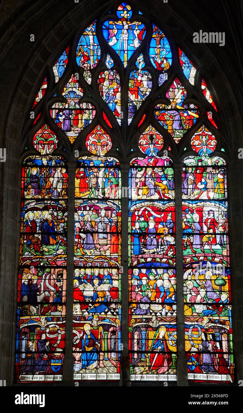 La Passion, a. 1494, Stained glass windows, Sainte-Madeleine church, Troyes, Champagne-Ardenne Region, Aube Department, France, Europe Stock Photo