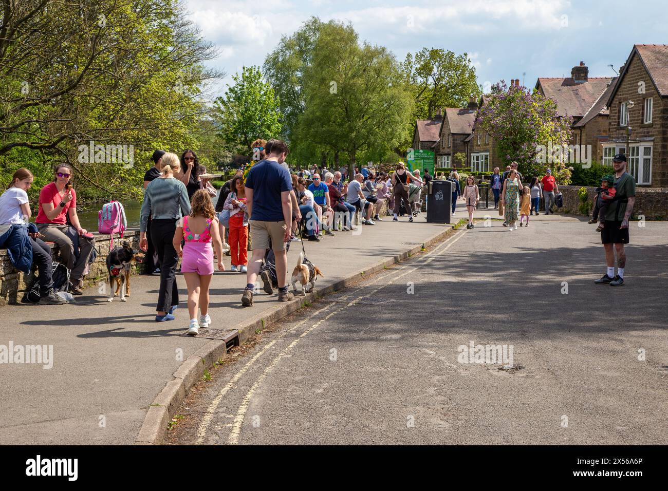 People and families enjoying the spring sunshine and sunny weather in