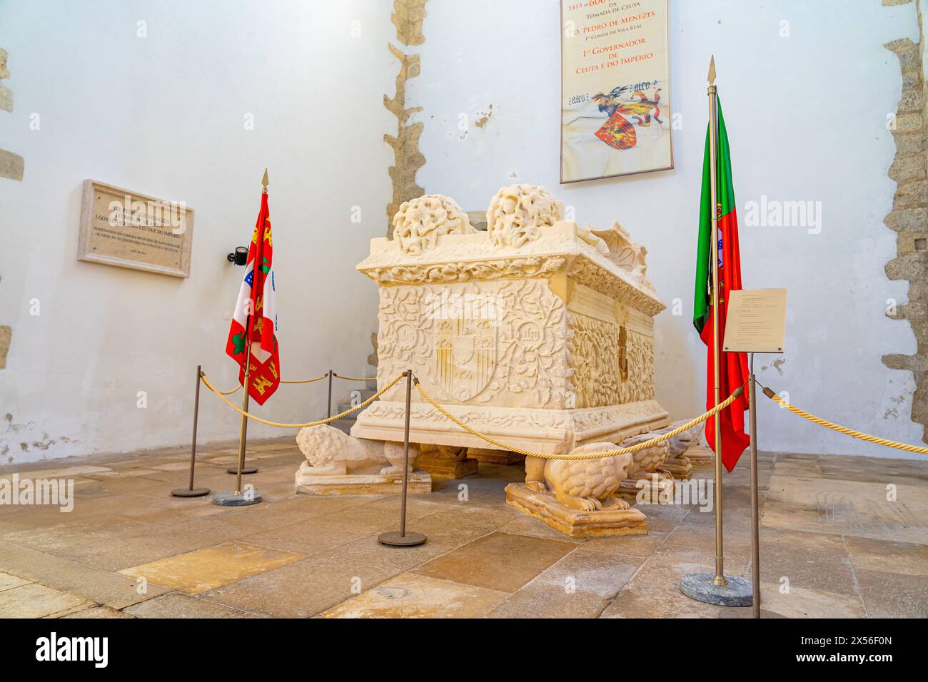 Mortal remains of Pedro Rodrigues Portocarrero in the interior nave of the church of São João Alporão, Santarém-Portugal. Stock Photo