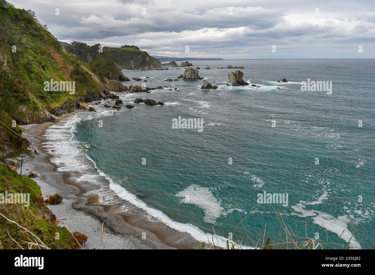 Panoramic view of Playa del silencio, Asturias Stock Photo