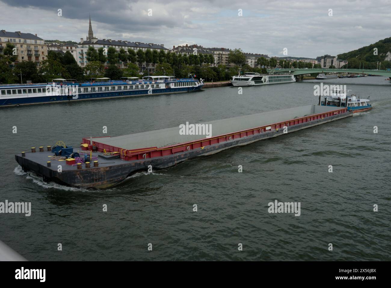 Barge on the seine in Rouen, river transport Stock Photo