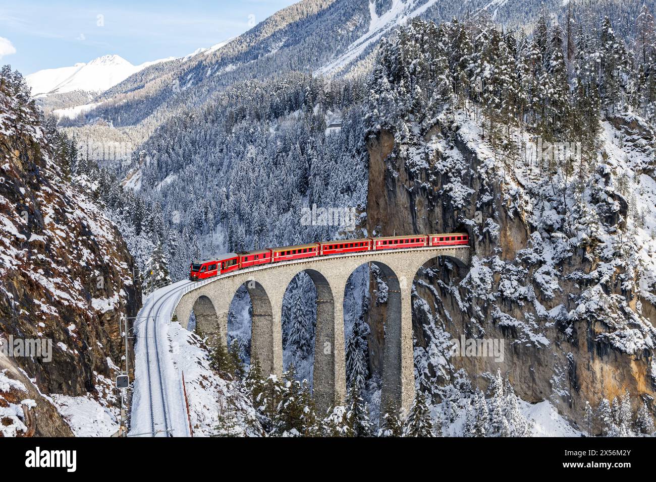 Filisur, Switzerland - January 10, 2024: Rhaetian Railway Train At The ...