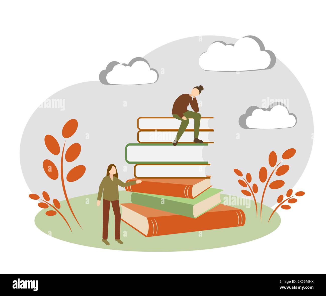 Study. Students sitting on books Stock Vector Image & Art - Alamy