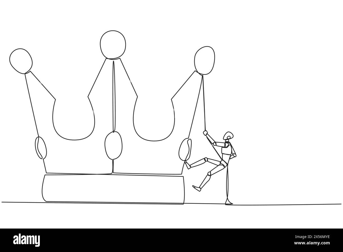 Continuous one line drawing the robot climbing crown with rope. Prepare ...