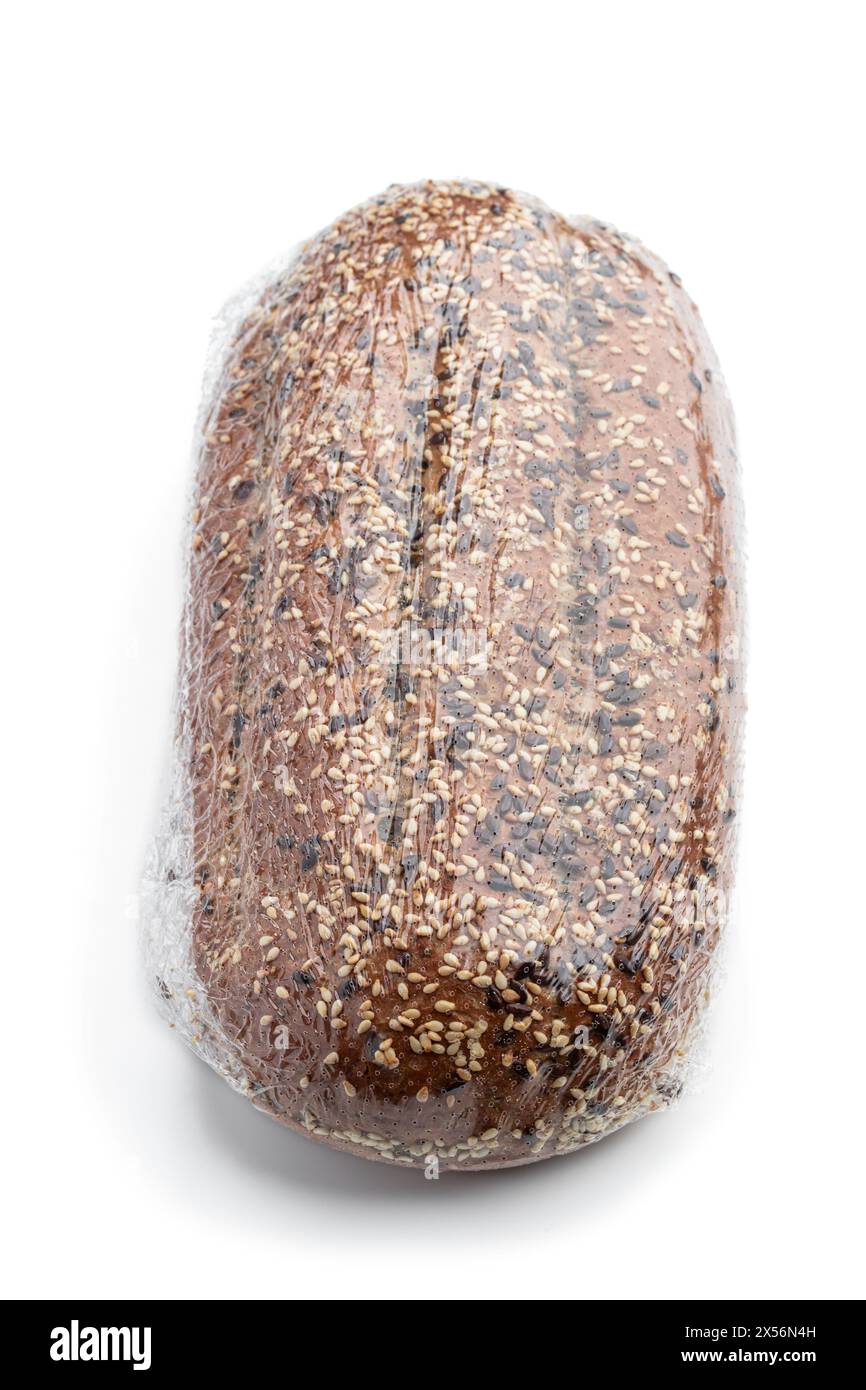Packed  whole grain rye bread isolated on white Stock Photo