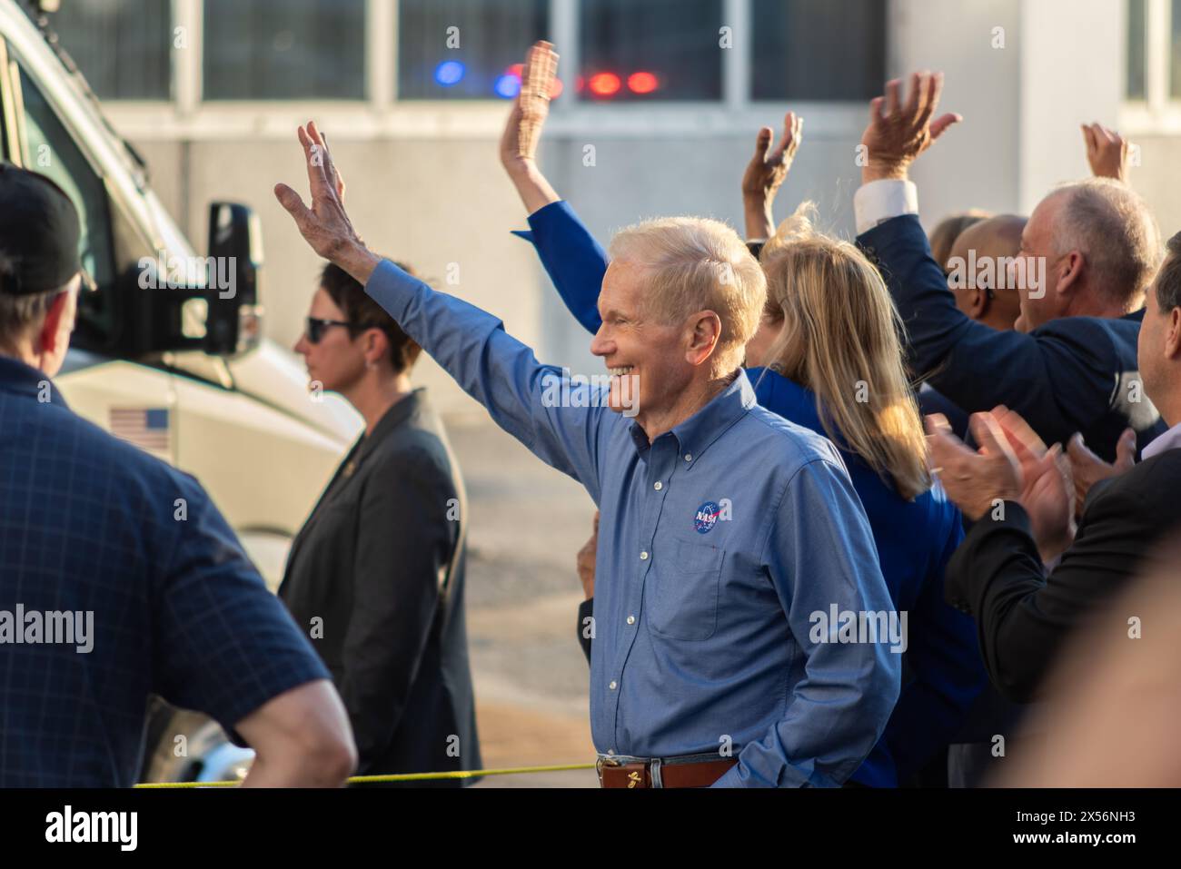 NASA Administrator Bill Nelson Waves at Astronauts Stock Photo