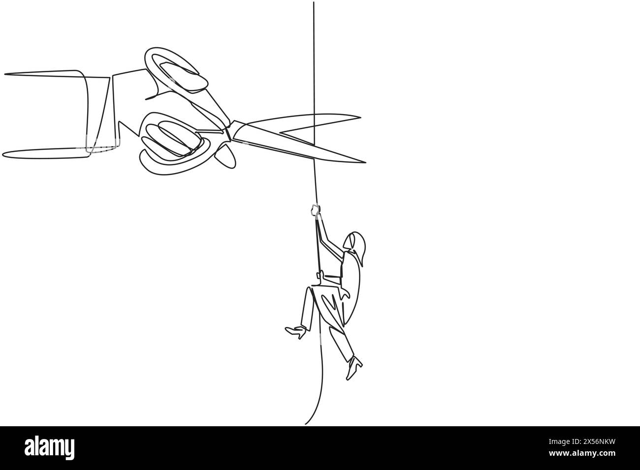 Continuous one line drawing Arab businesswoman climbs rope. Metaphor of struggling to advance business. Business failed to develop. Sabotaged by colle Stock Vector