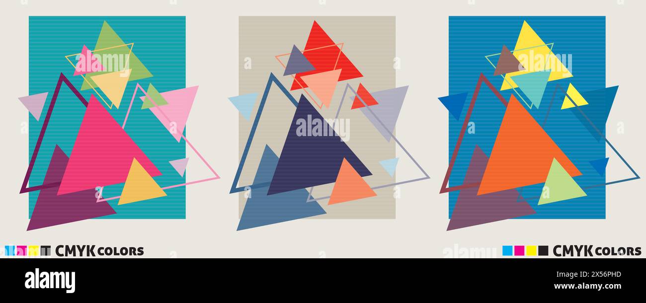 Templates of abstract geometric covers or posters with multicolored ...