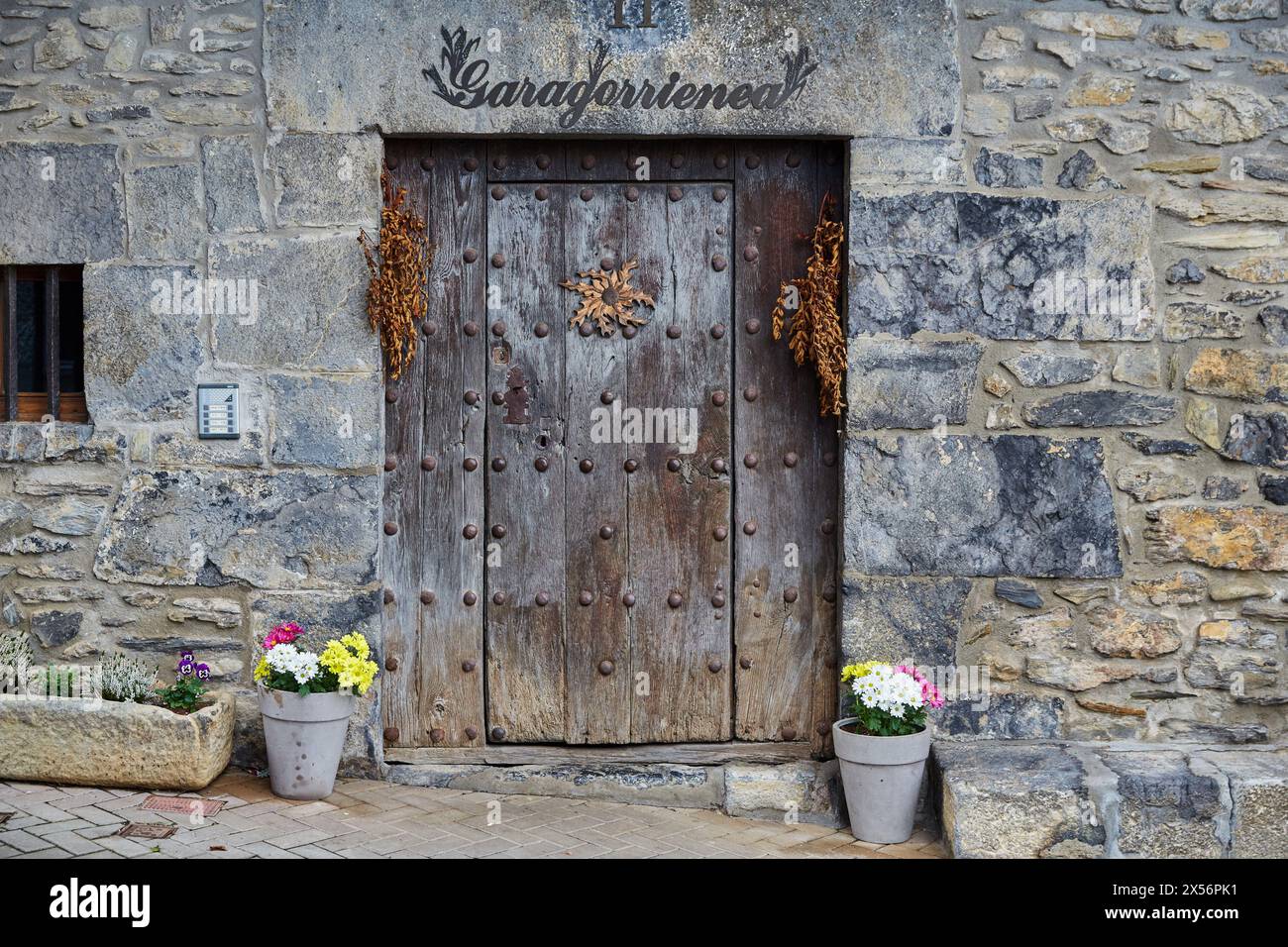 Entrance door, Aya, Gipuzkoa province, Basque Country, Spain, Europe. Stock Photo
