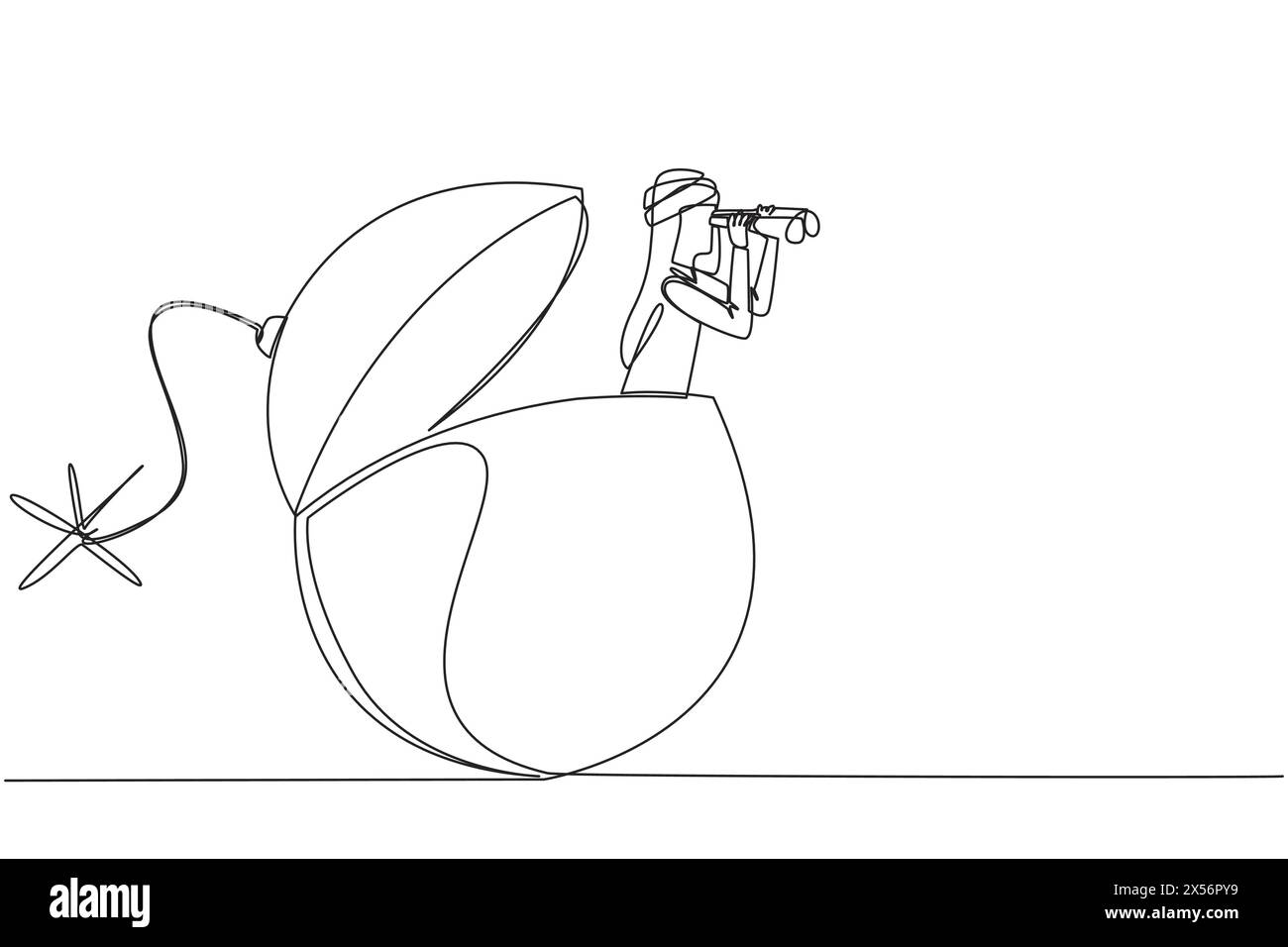 Continuous one line drawing Arab businessman emerges from bomb with a ...