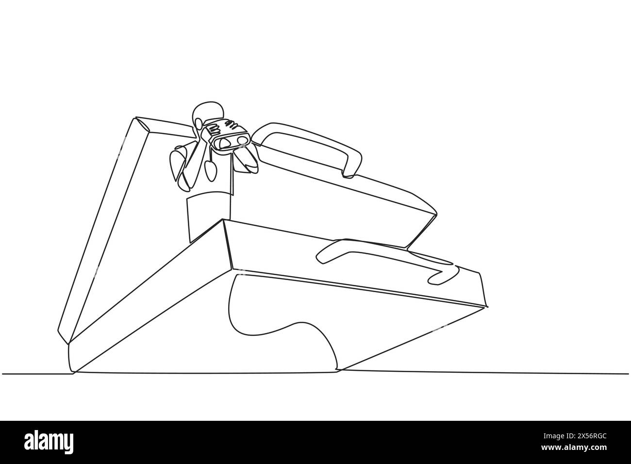 Single continuous line drawing a smart robot emerges from the briefcase ...