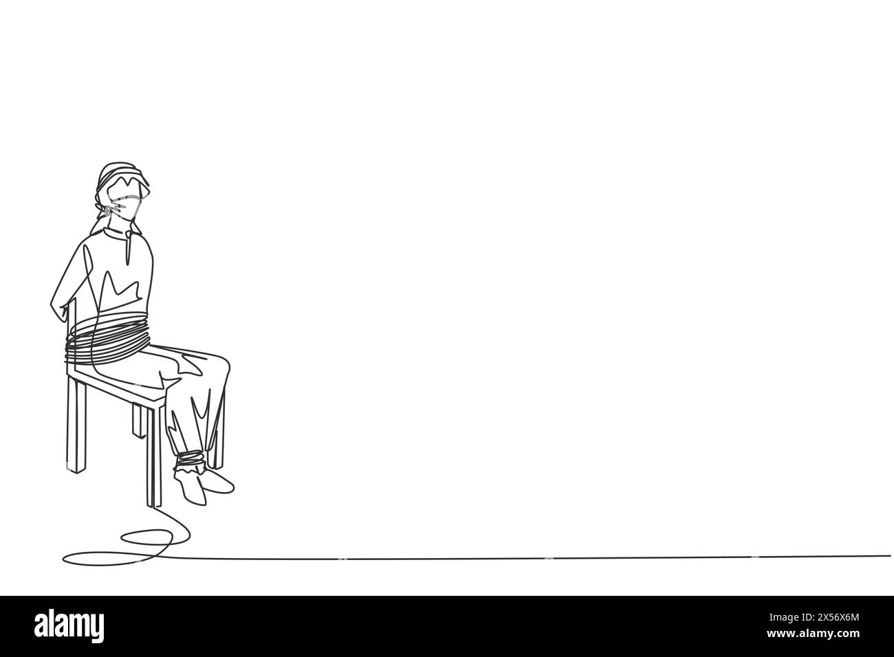 Single continuous line drawing Arabian businessman sitting and helpless