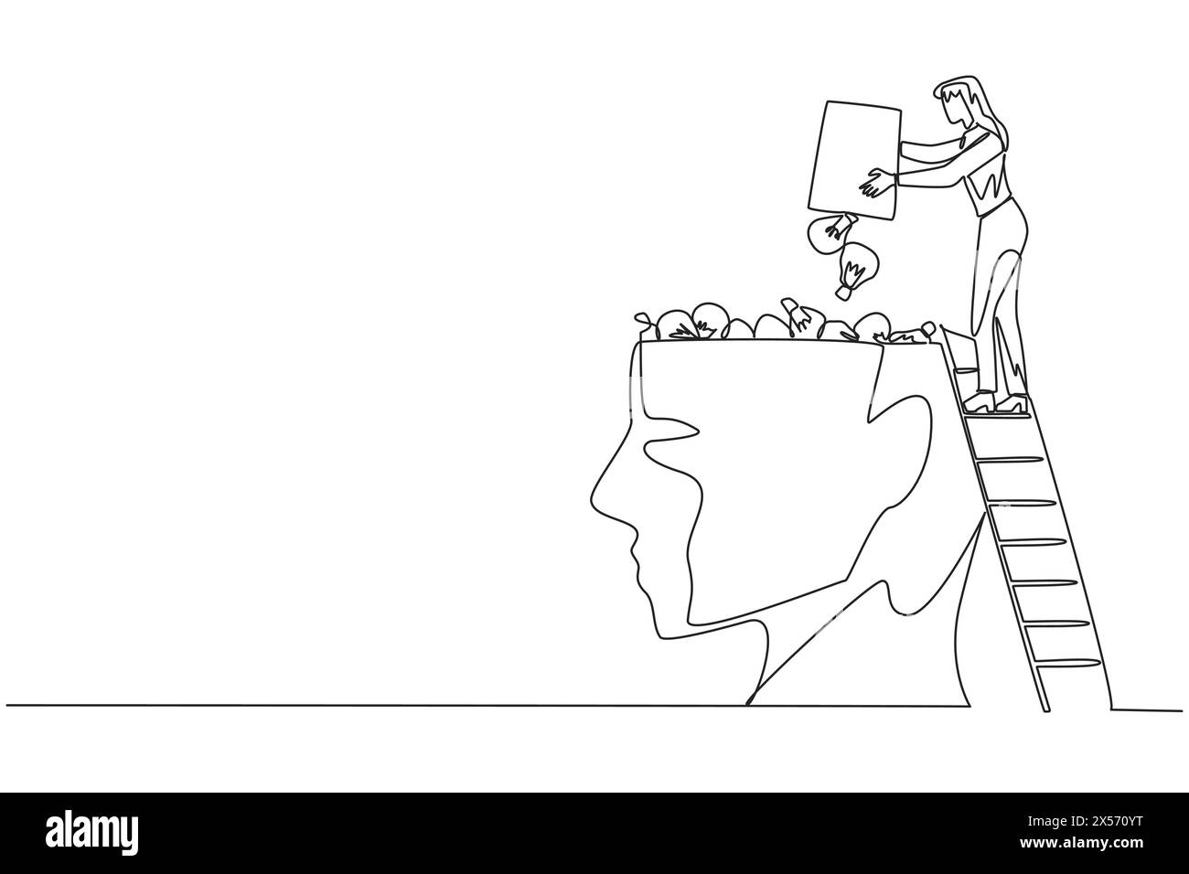 Single continuous line drawing businesswoman climb to the large, open