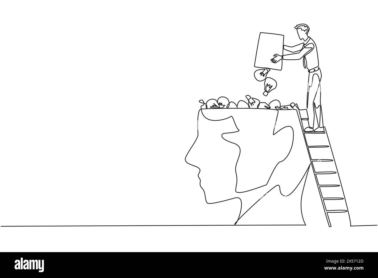 Single continuous line drawing businessman climb to the large, open